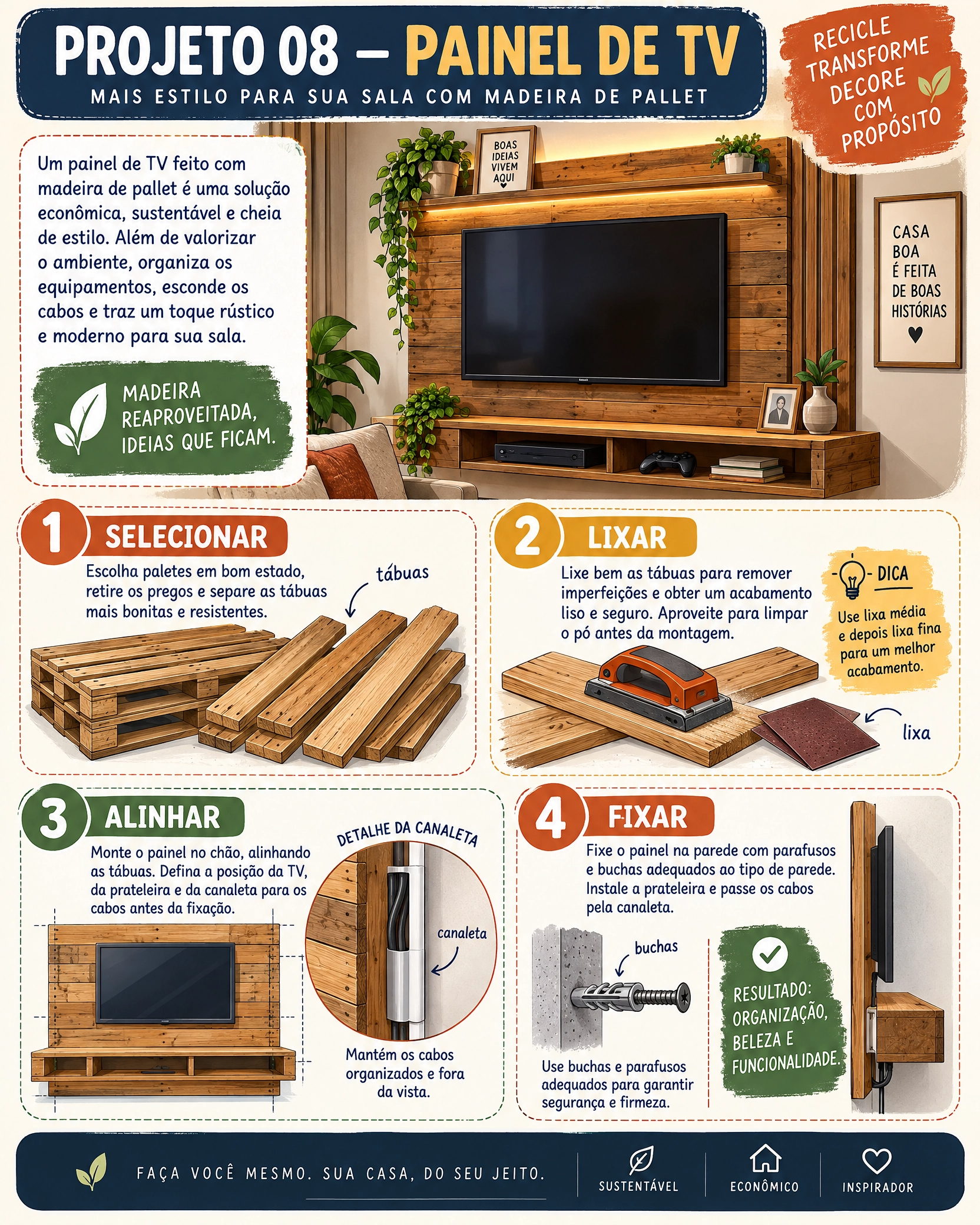 Painel para TV feito de pallet
